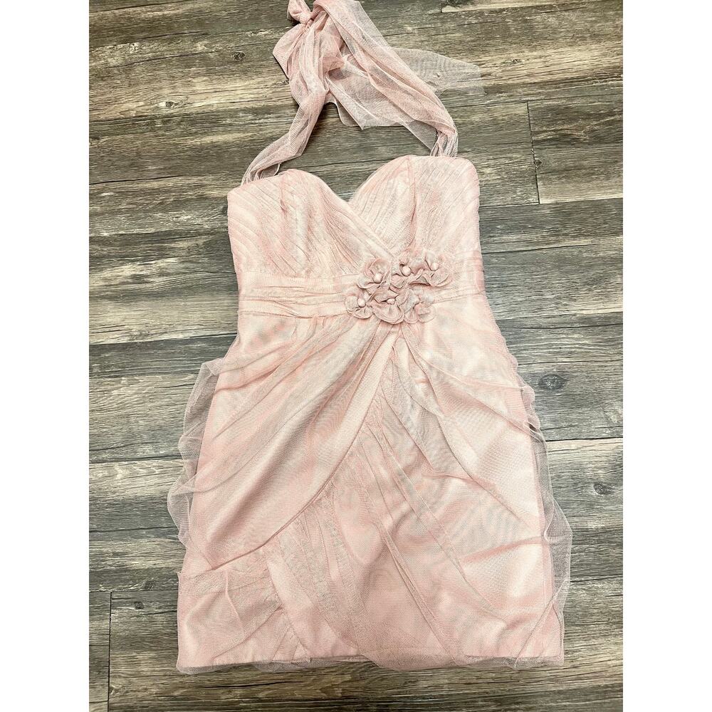 Alfred Angelo Blush Pink Tulle Rosette Halter Cocktail Dress Prom Formal Sz 0 - Picture 3 of 11